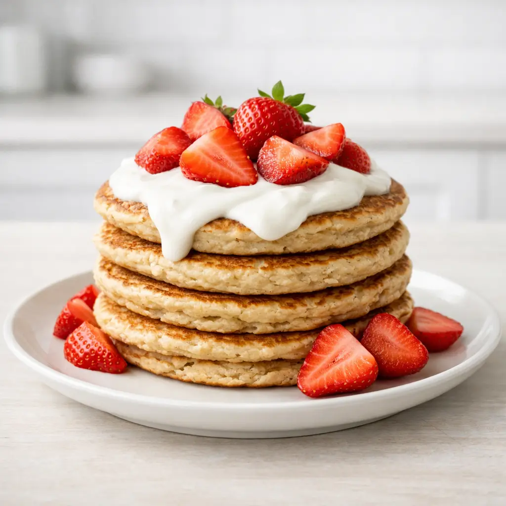 Panqueques de avena y clara con yogurt griego