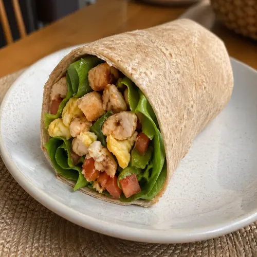 Wrap integral de pollo, huevo y vegetales